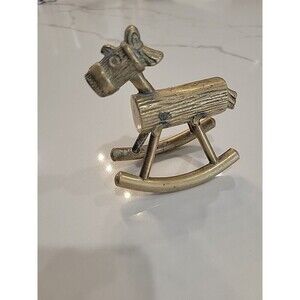 Vintage Solid Brass Rocking Horse Figurine Paperweight Home Decor MCM Toy Horse